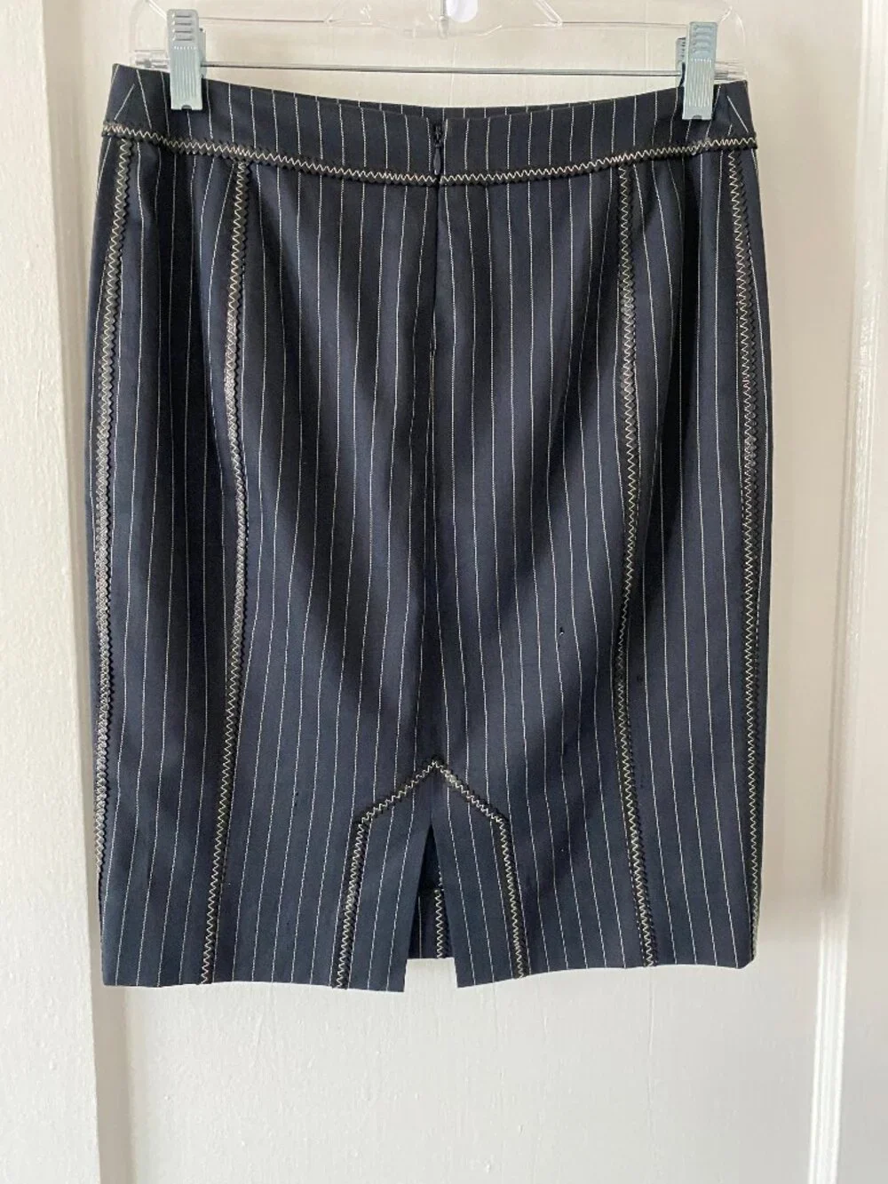 Christian Dior Pinstripe Skirt w/ Leather Detailing